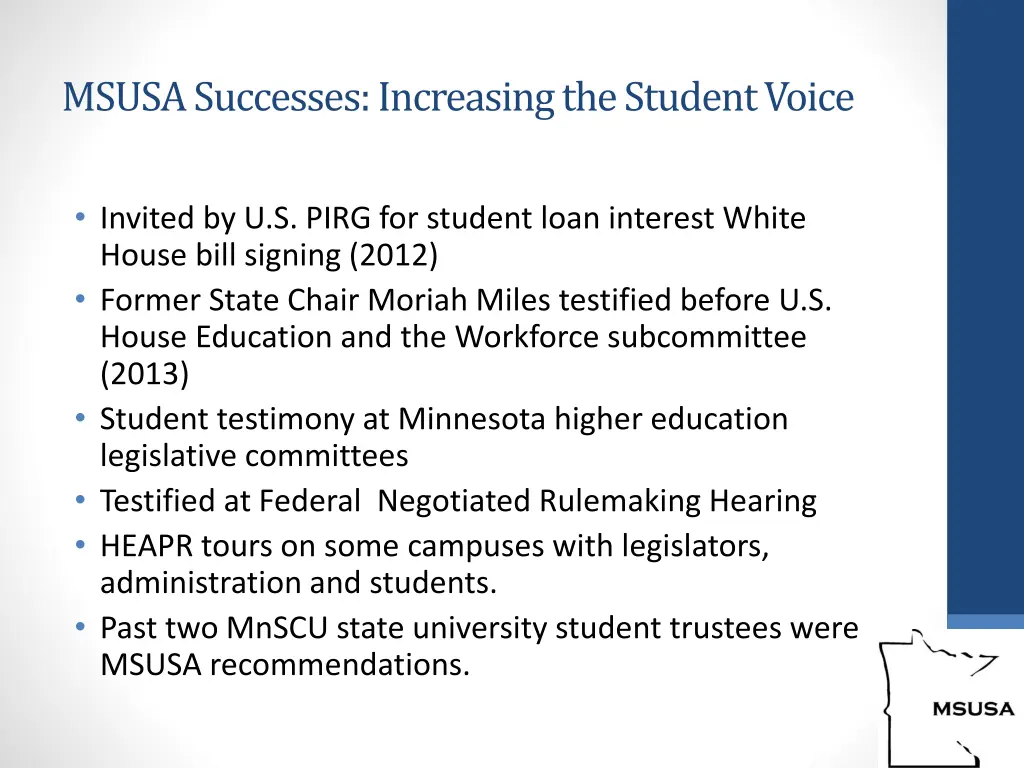 msusa successes increasing the student voice