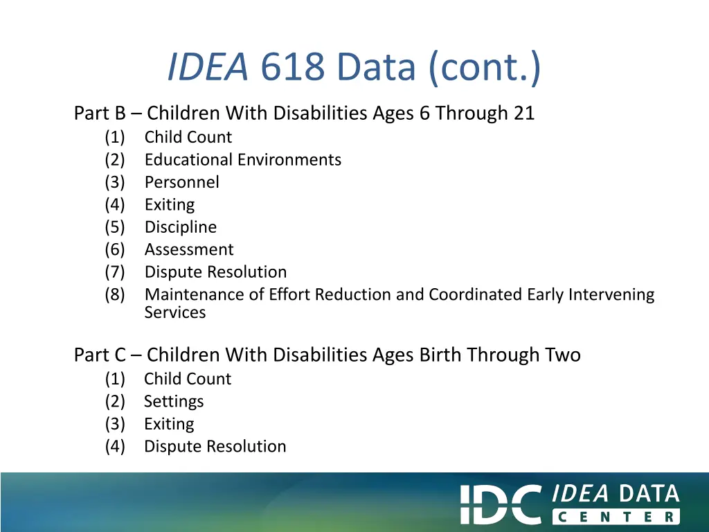 idea 618 data cont