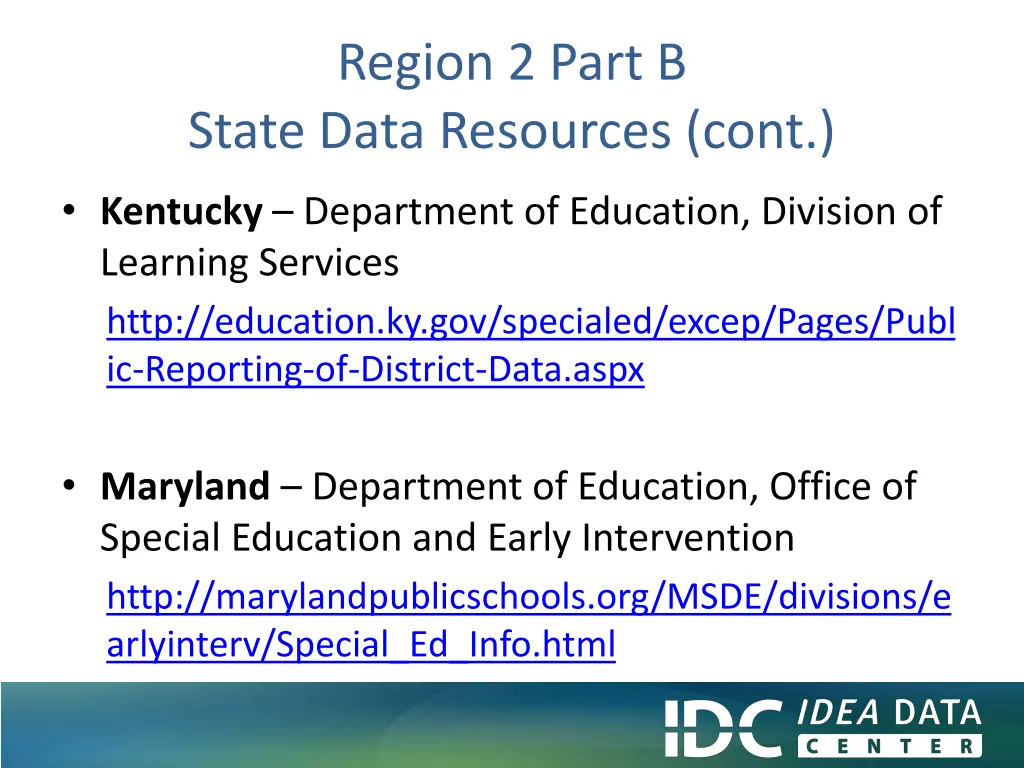 region 2 part b state data resources cont