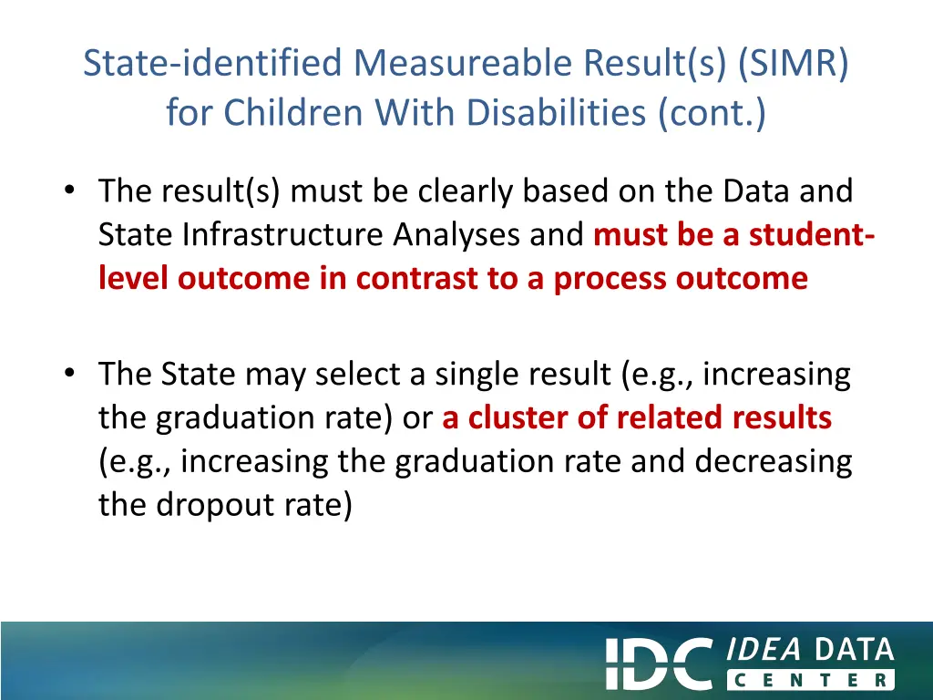 state identified measureable result s simr 1