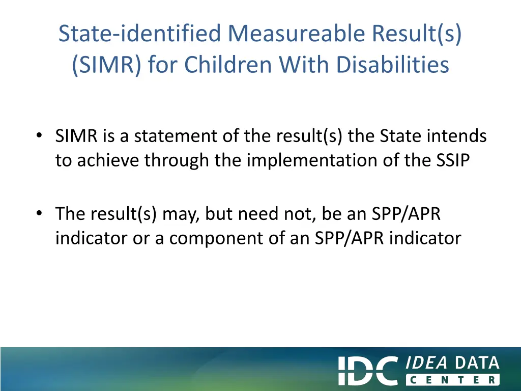 state identified measureable result s simr