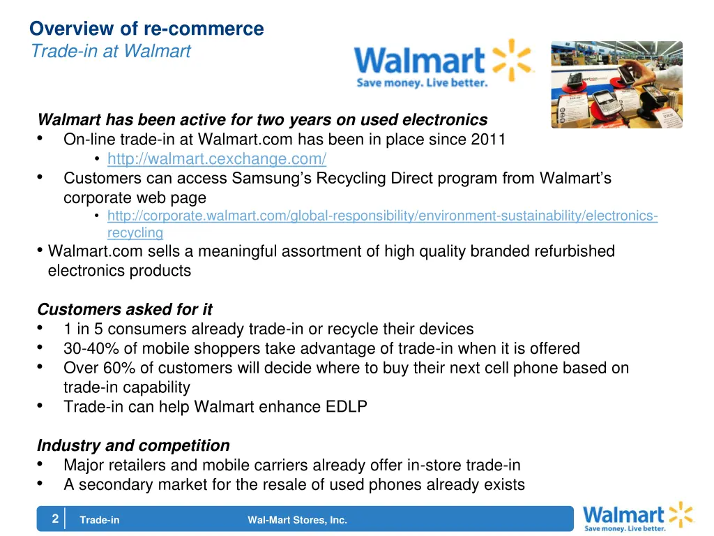 overview of re commerce trade in at walmart