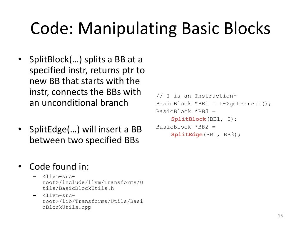 code manipulating basic blocks