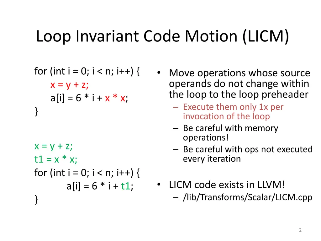 loop invariant code motion licm 1