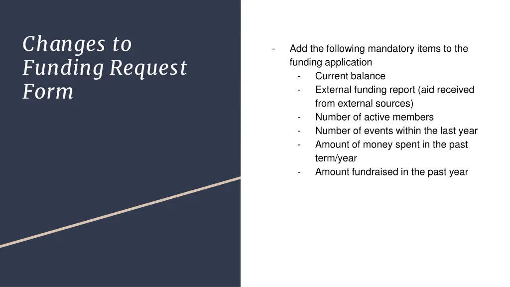 changes to funding request form