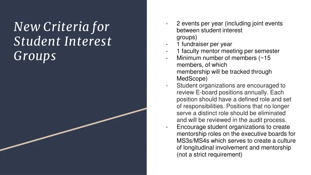 new criteria for student interest groups