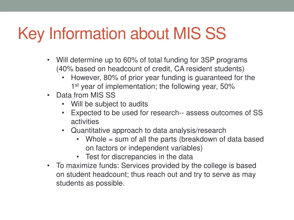 key information about mis ss