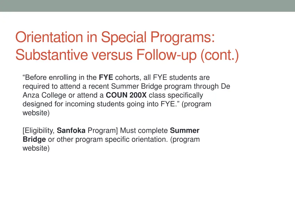 orientation in special programs substantive 1