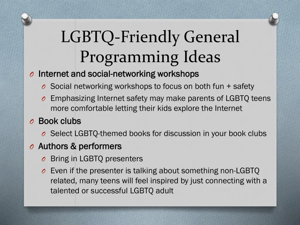 lgbtq friendly general programming ideas