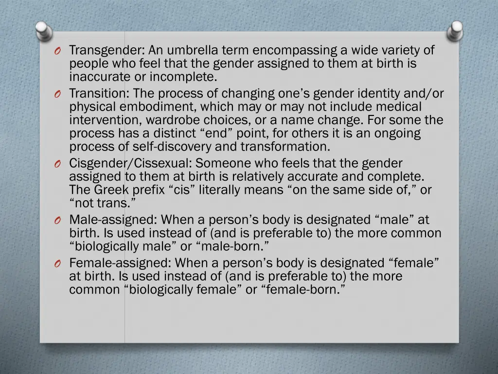 o transgender an umbrella term encompassing