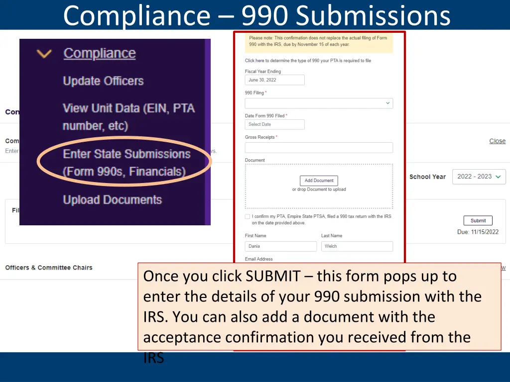 compliance 990 submissions