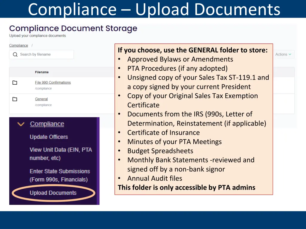 compliance upload documents