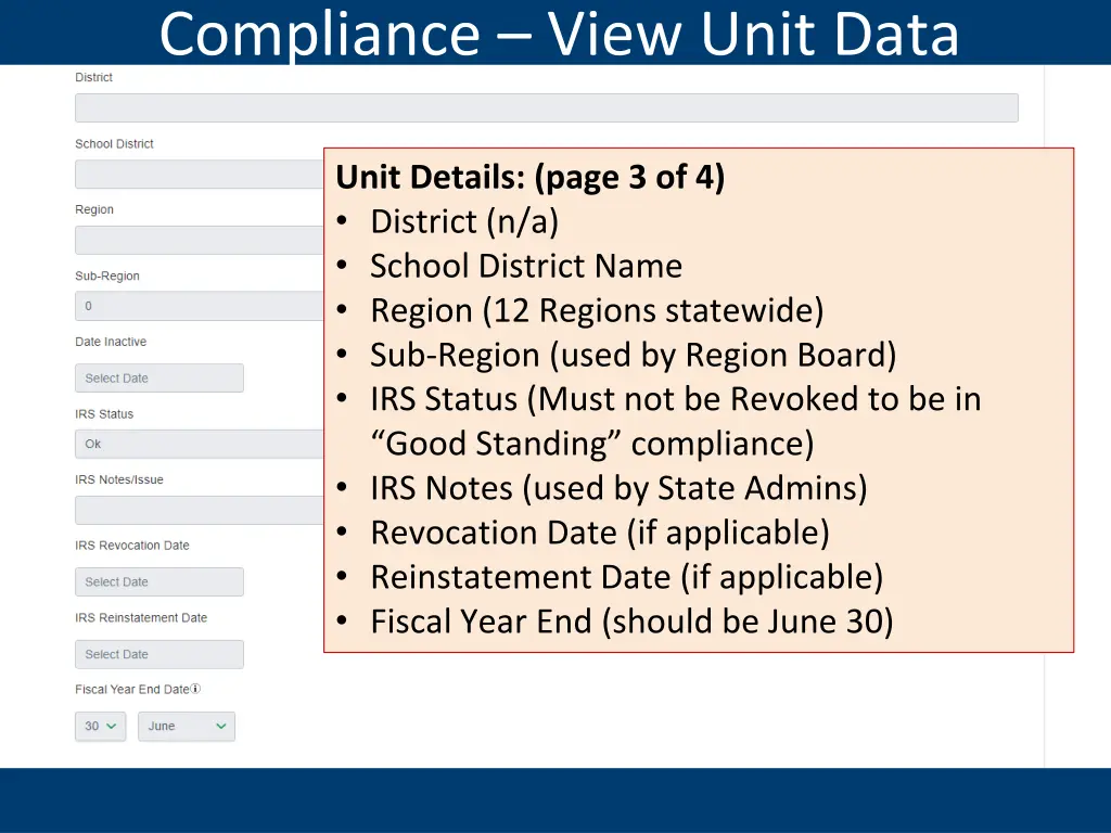 compliance view unit data 2