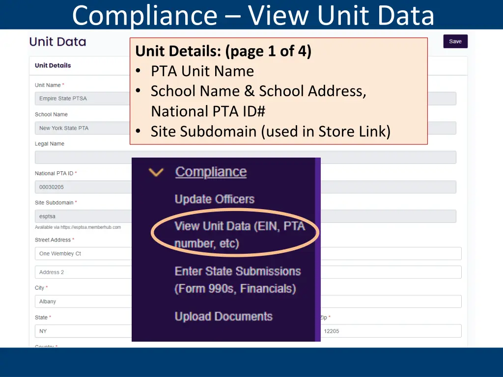 compliance view unit data