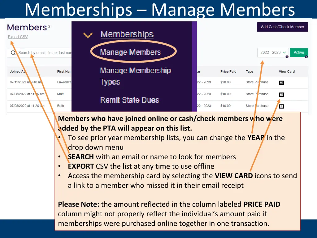 memberships manage members