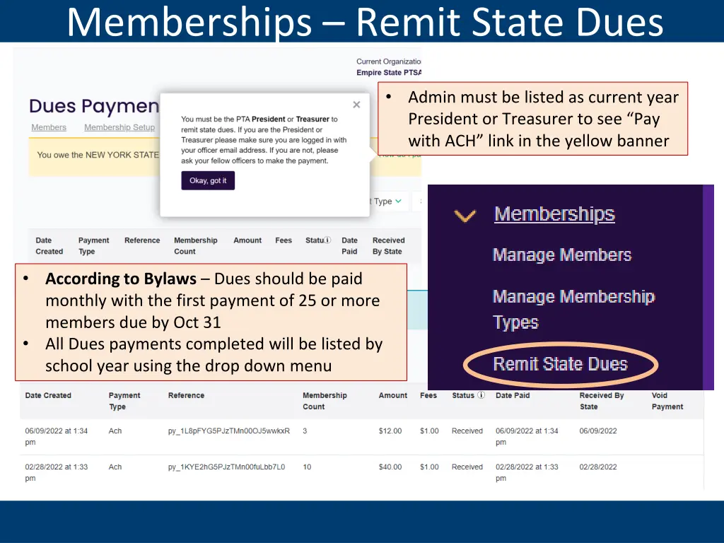 memberships remit state dues