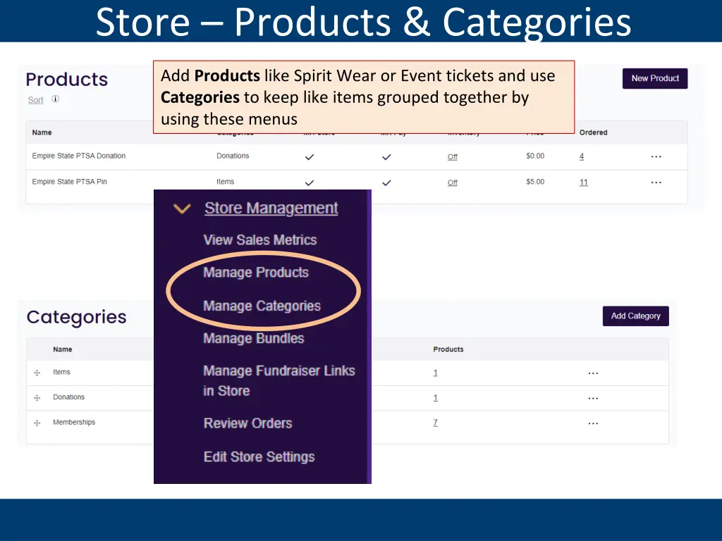 store products categories