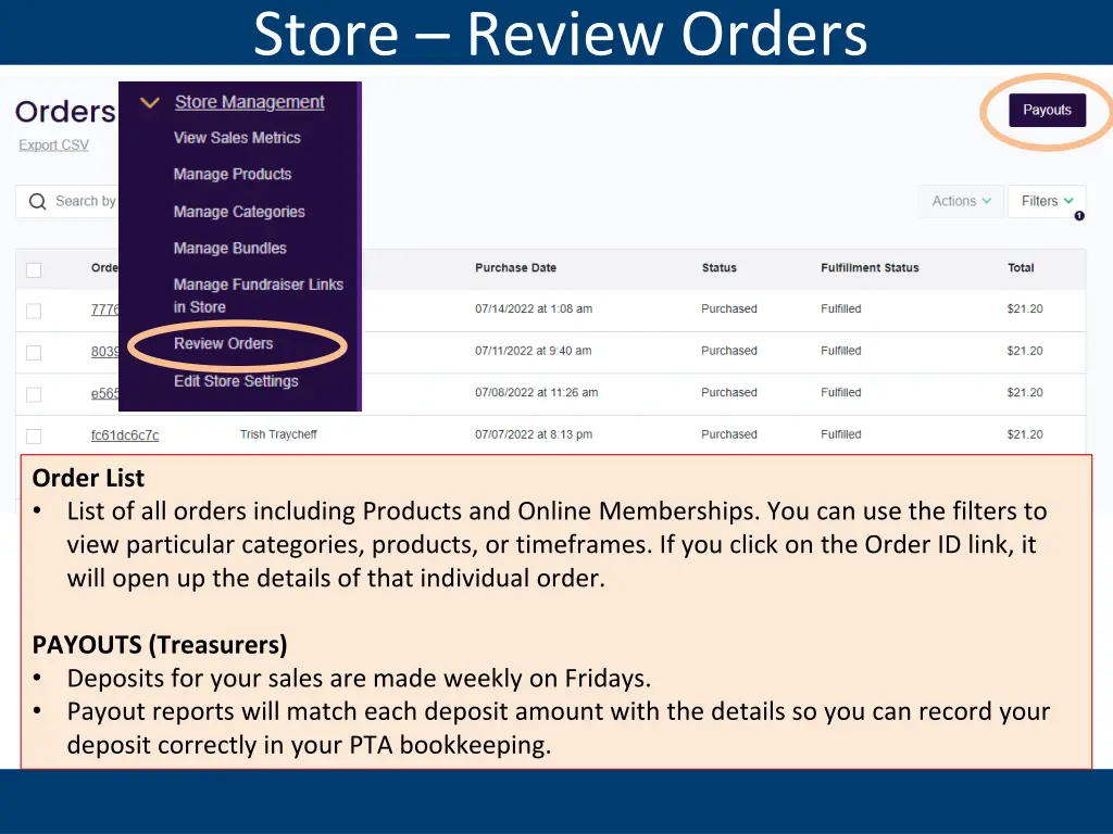 store review orders