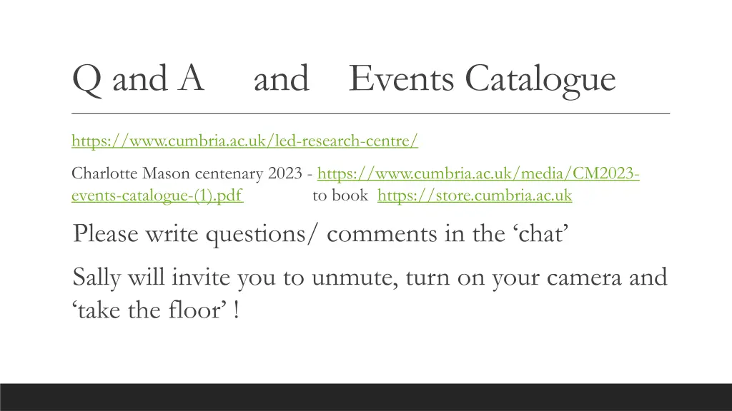 q and a and events catalogue