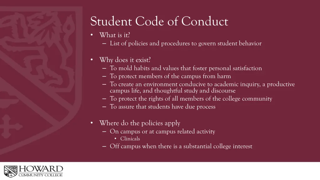 student code of conduct what is it list