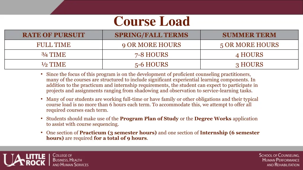 course load spring fall terms 9 or more hours