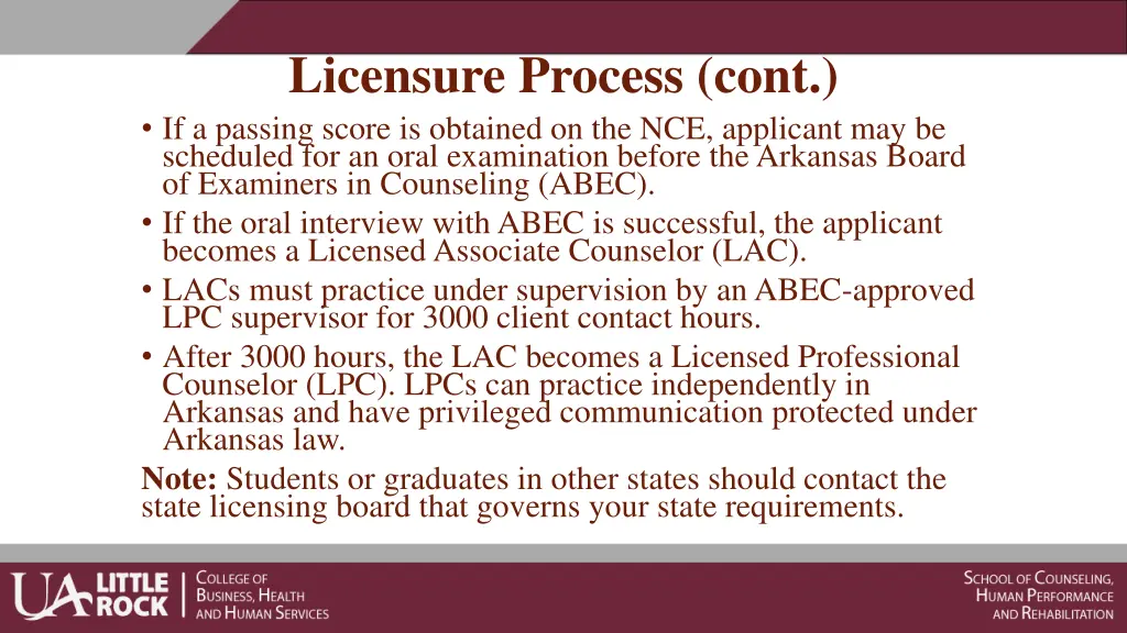 licensure process cont if a passing score