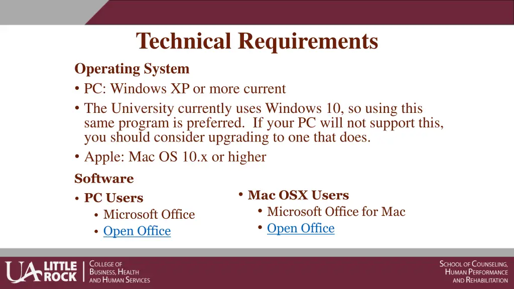 technical requirements operating system