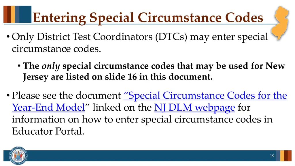 entering special circumstance codes only district