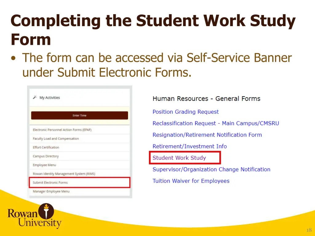 completing the student work study form the form