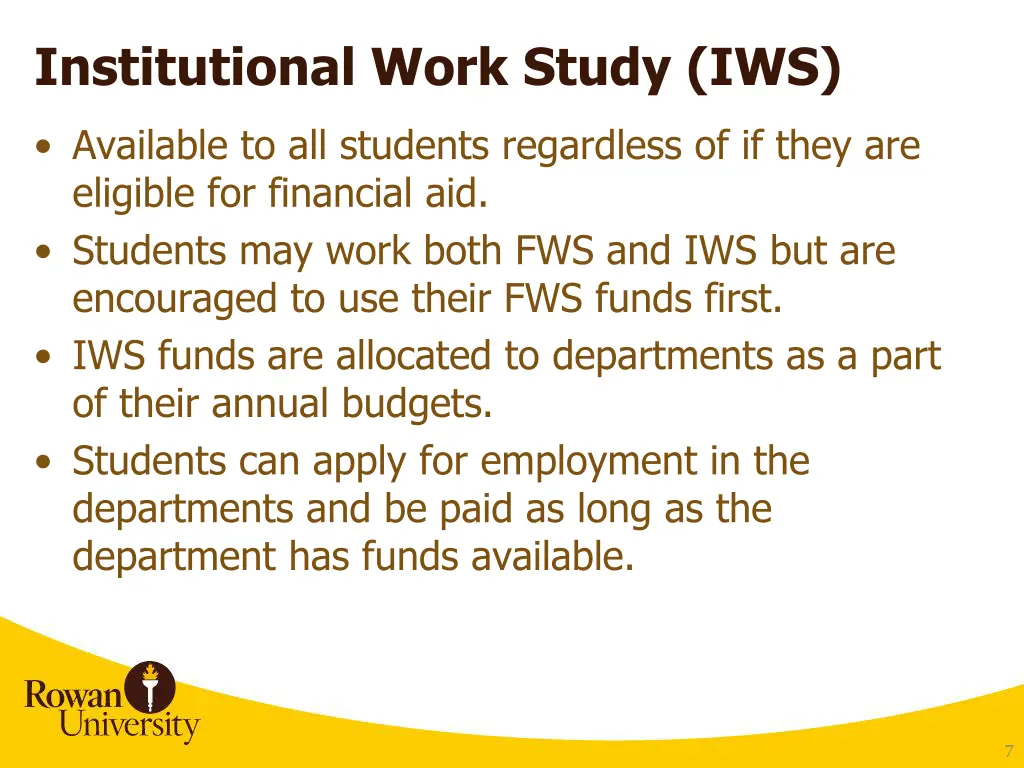 institutional work study iws