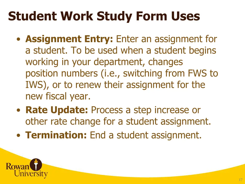 student work study form uses