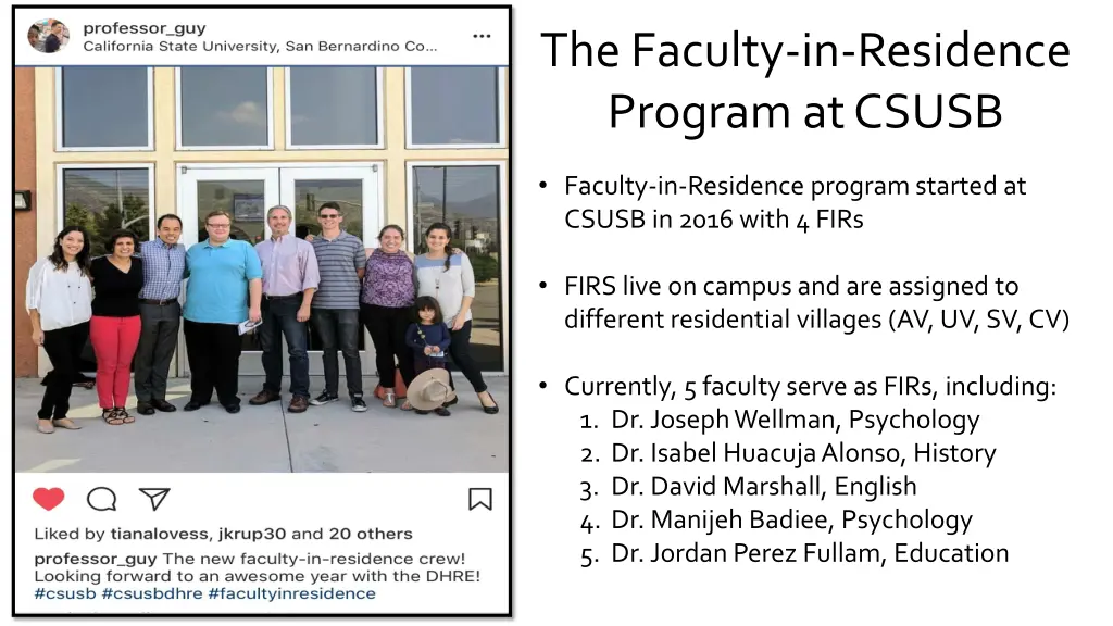 the faculty in residence program at csusb