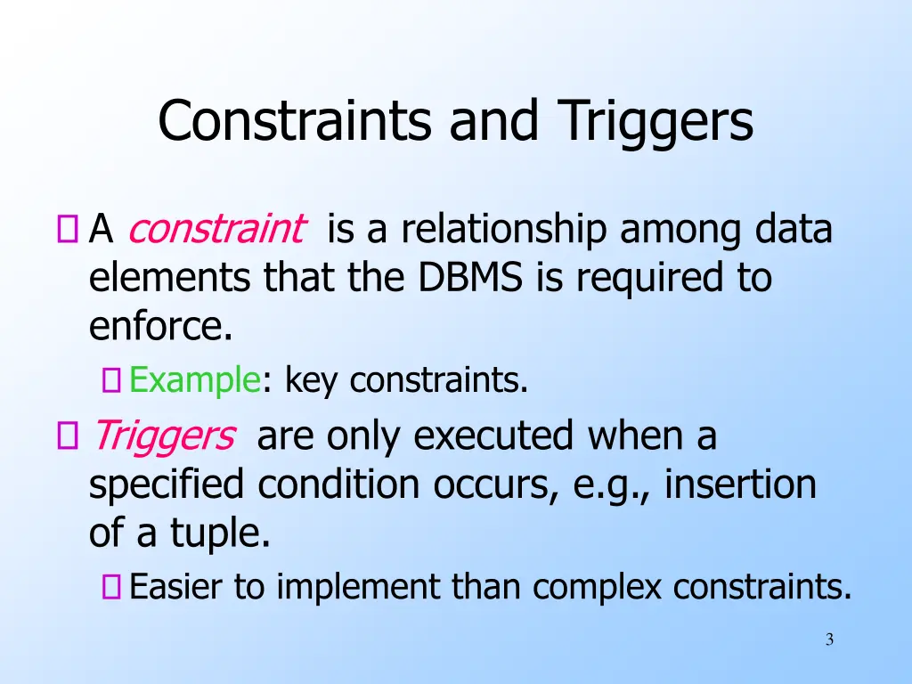 constraints and triggers