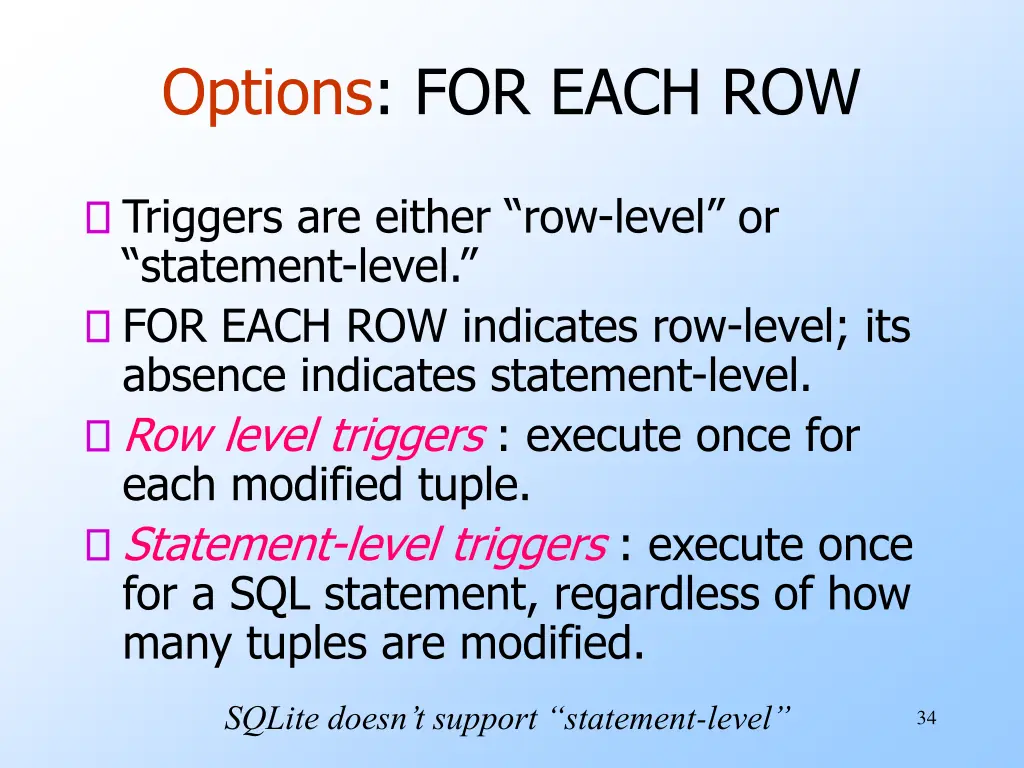 options for each row