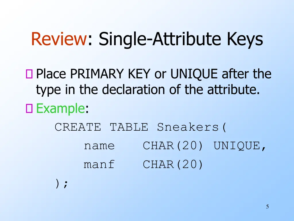 review single attribute keys