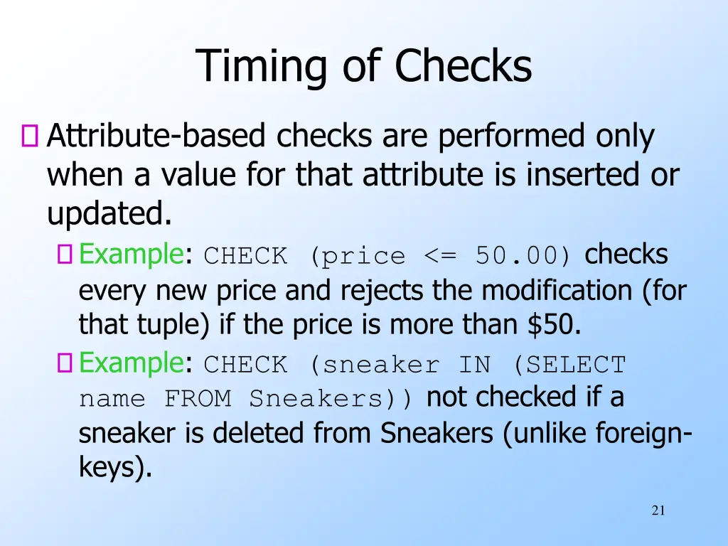 timing of checks