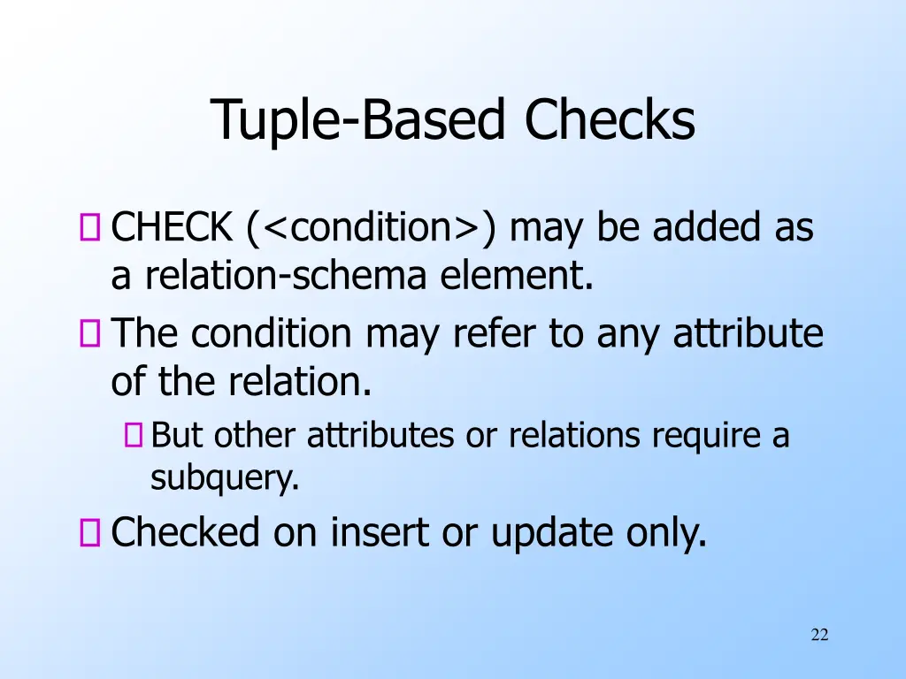 tuple based checks