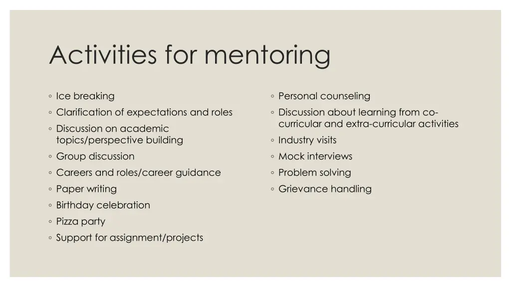 activities for mentoring