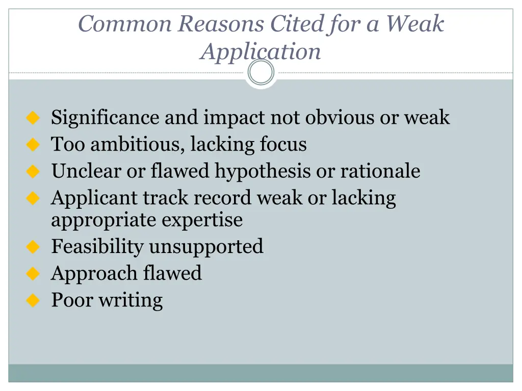 common reasons cited for a weak application