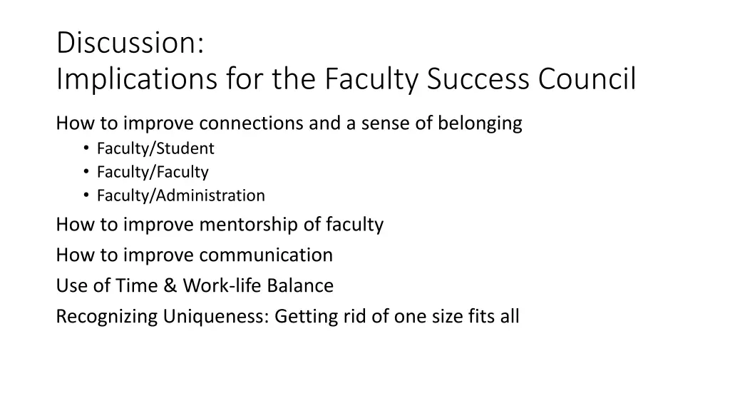 discussion implications for the faculty success