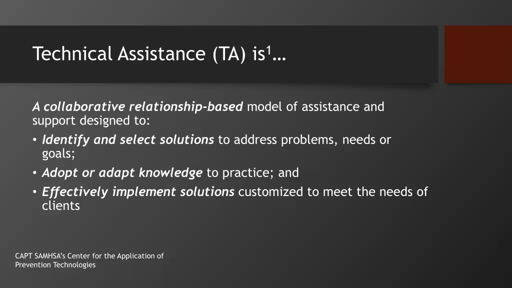 technical assistance ta is 1