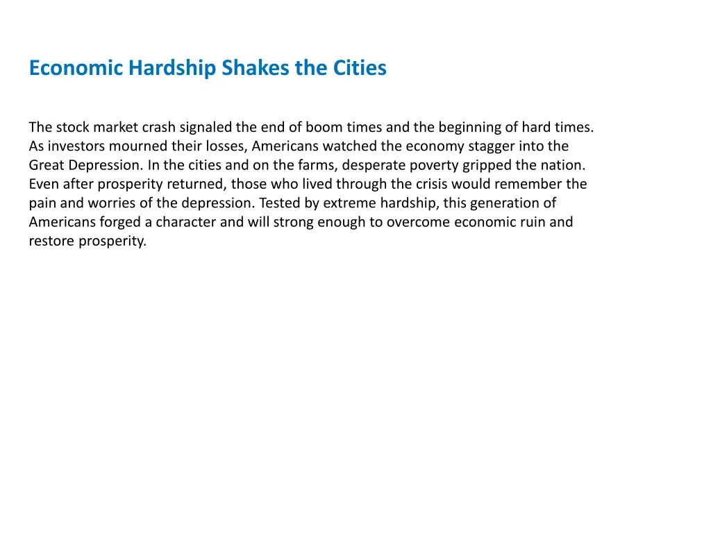 economic hardship shakes the cities