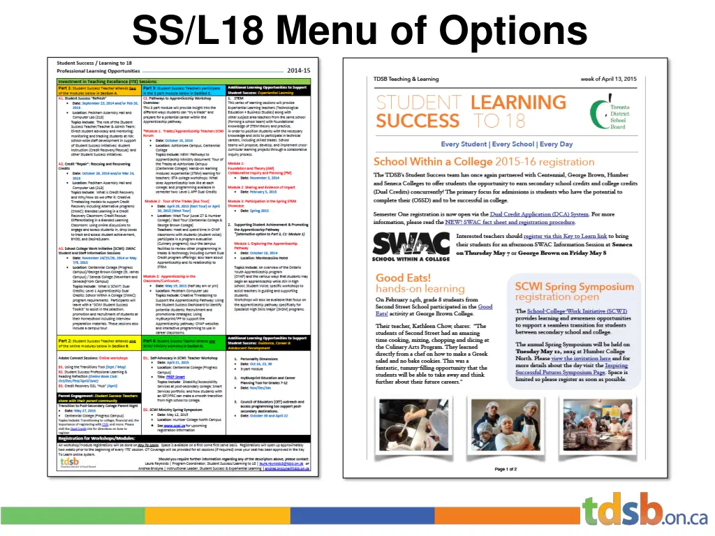 ss l18 menu of options