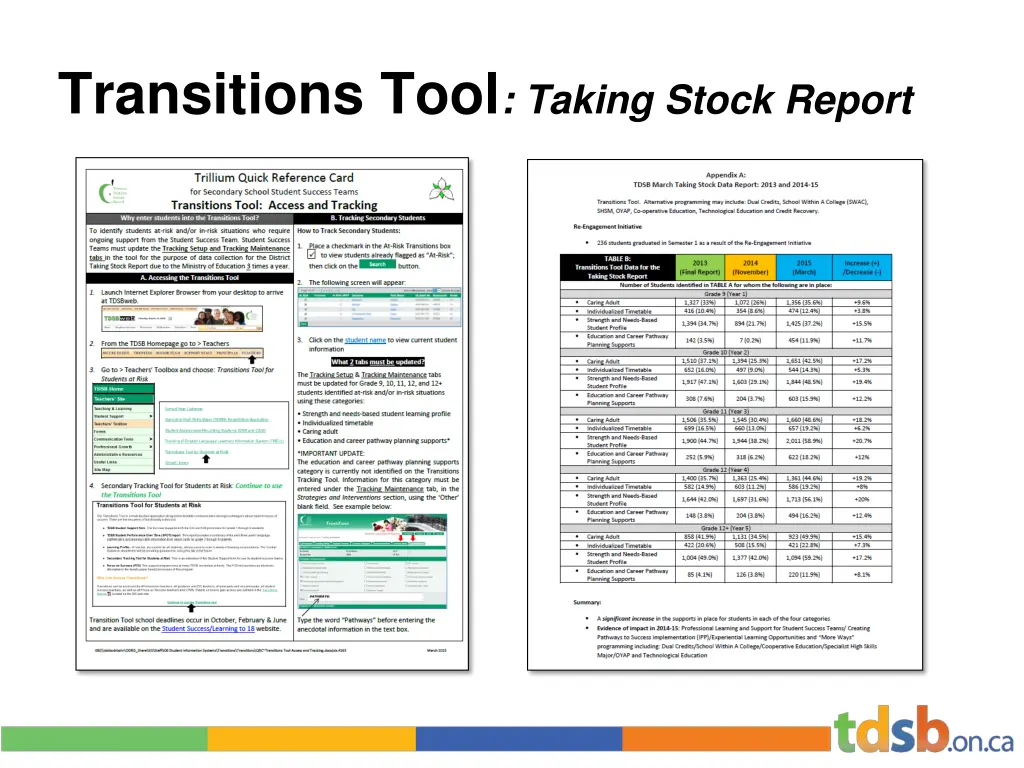 transitions tool taking stock report