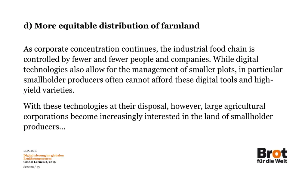 d more equitable distribution of farmland