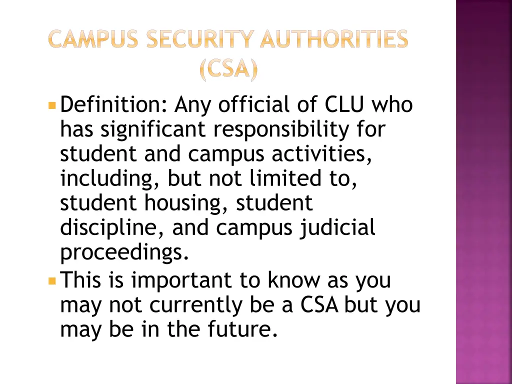 campus security authorities csa definition