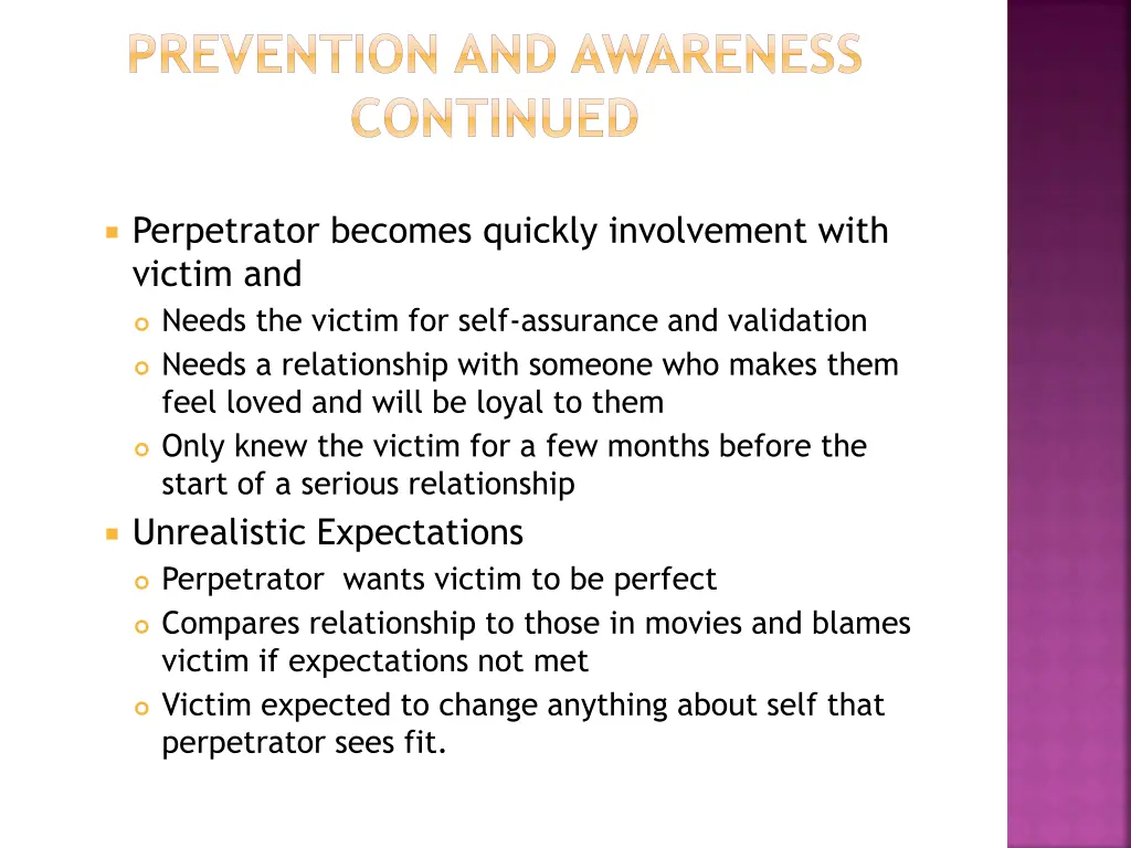 prevention and awareness continued