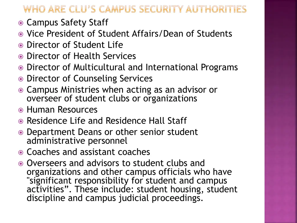 who are clu s campus security authorities campus