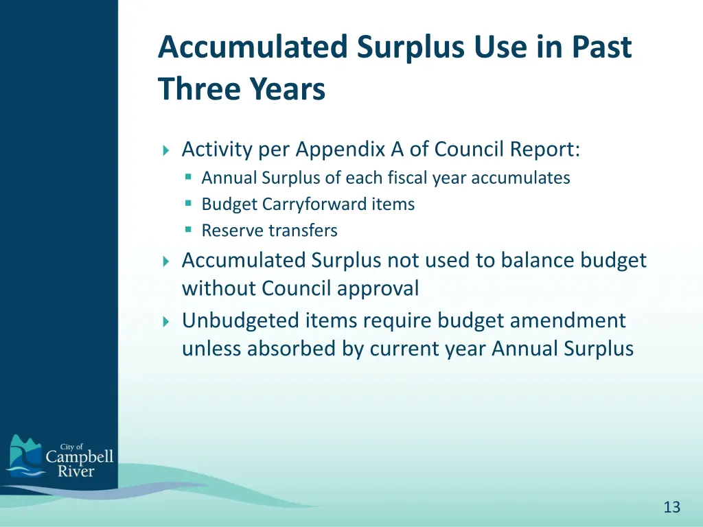 accumulated surplus use in past three years