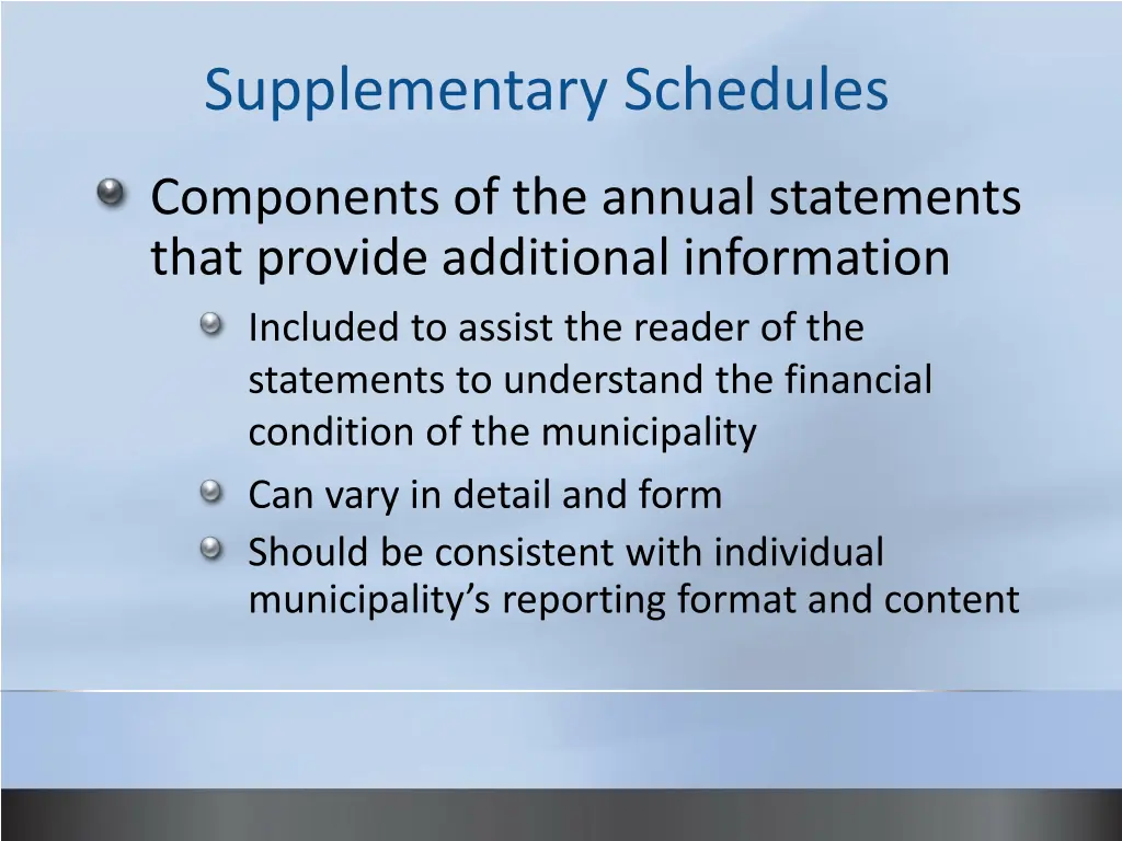 supplementary schedules